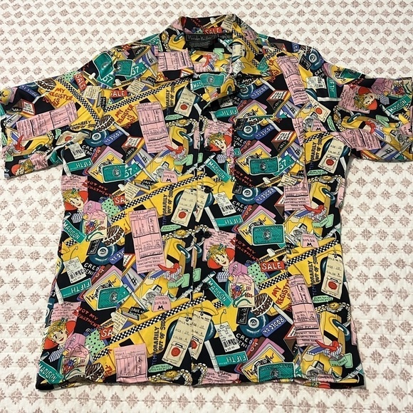 Vintage Nicole Miller 1990 Limited Shopaholic Print Silk Button Down NYC Shirt - Picture 10 of 17